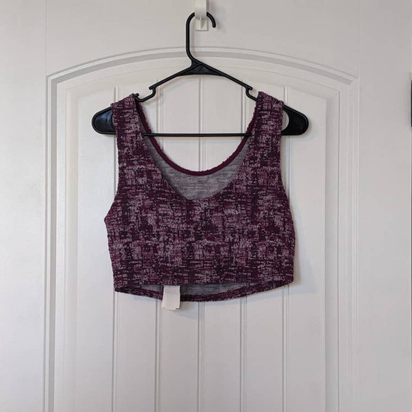 Free Press Marble Knit Crop Top Purple Large Juniors Tank Scoop Cropped Casual - Picture 3 of 5